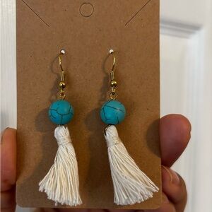 Chic Turquoise and Cream Tassel Earrings